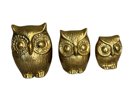 Vintage Brass Owl Figurines Set of 3