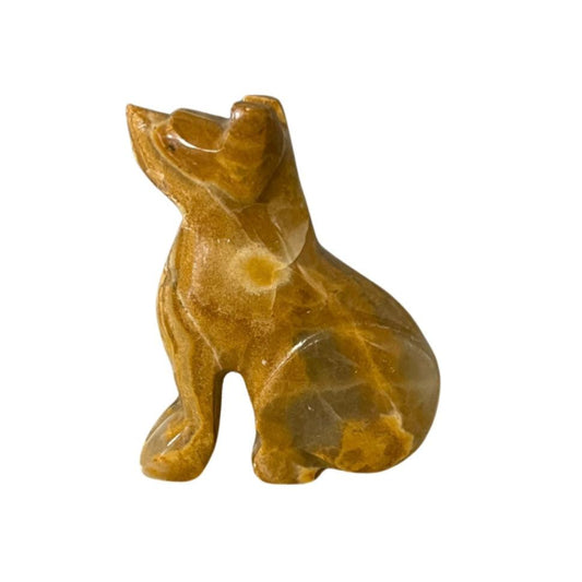 Hand Carved Yellow Jasper Howling Coyote