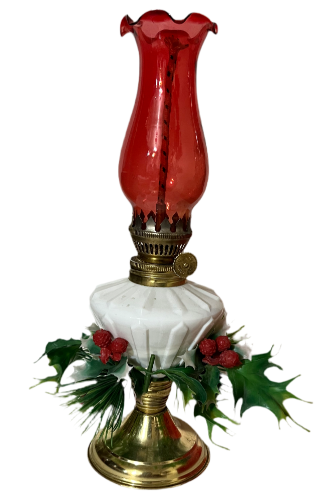 1960s Vintage Christmas Decorative Milk Glass Oil Lamp