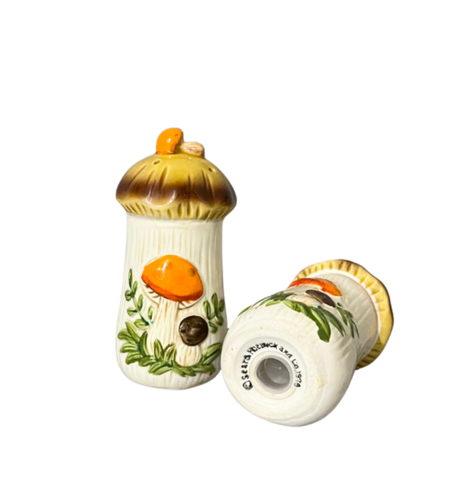 Vtg Merry Mushroom Sears Roebuck Salt and Pepper Shakers, Ceramic