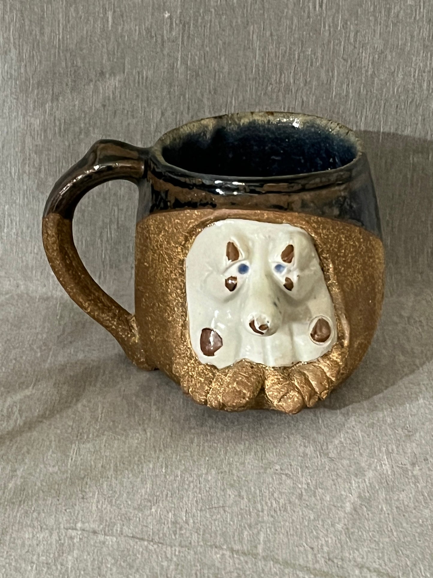 Vintage Ugly Funny 3D Face Mug  Stoneware Pottery with Toe Mustache