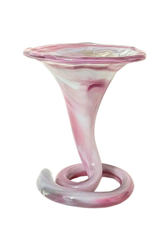 Vintage Hand Blown Pink Swirl Art Glass Vase