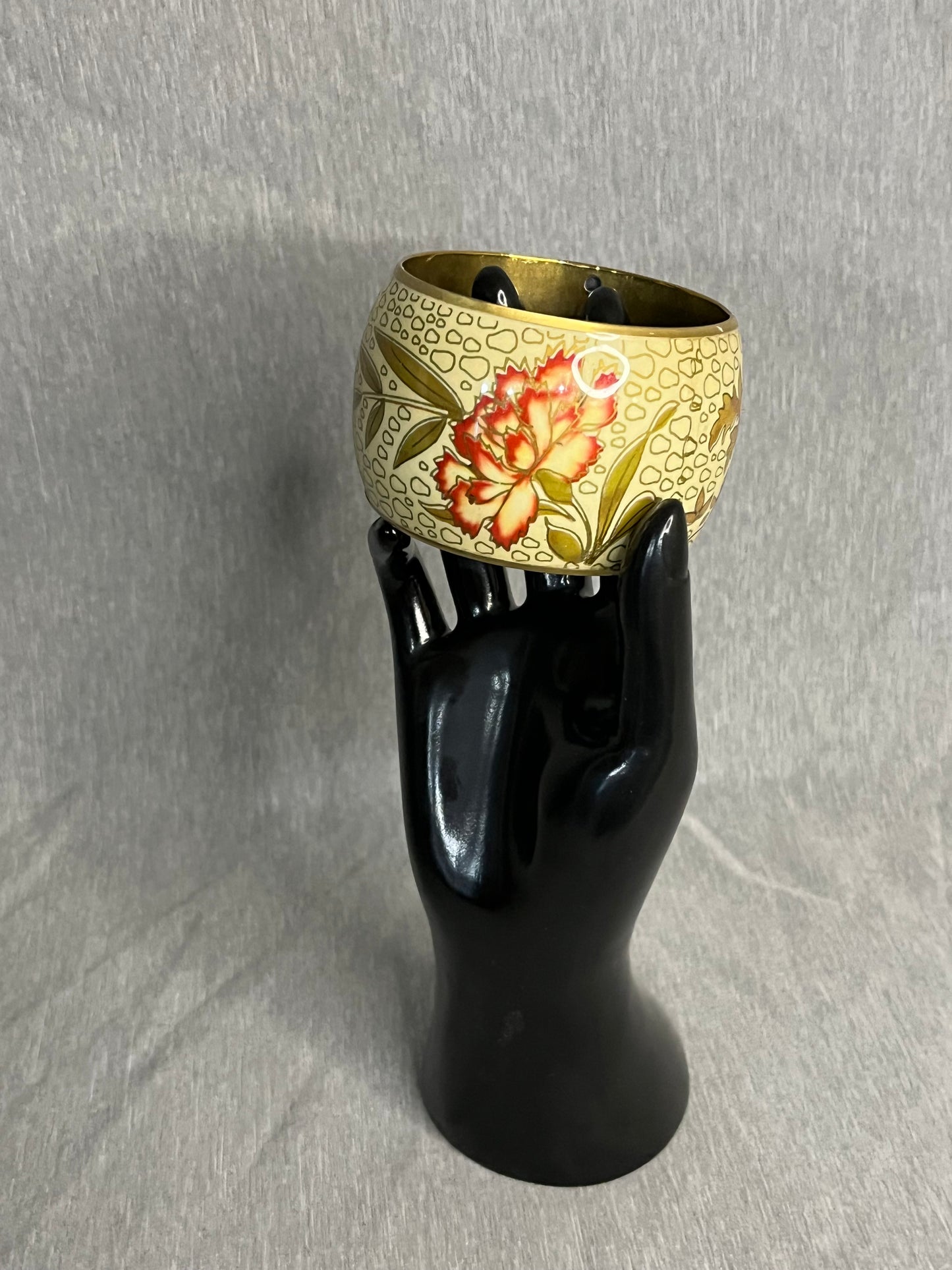 Vintage Enamel Floral Cuff Bracelet Brass Undertone