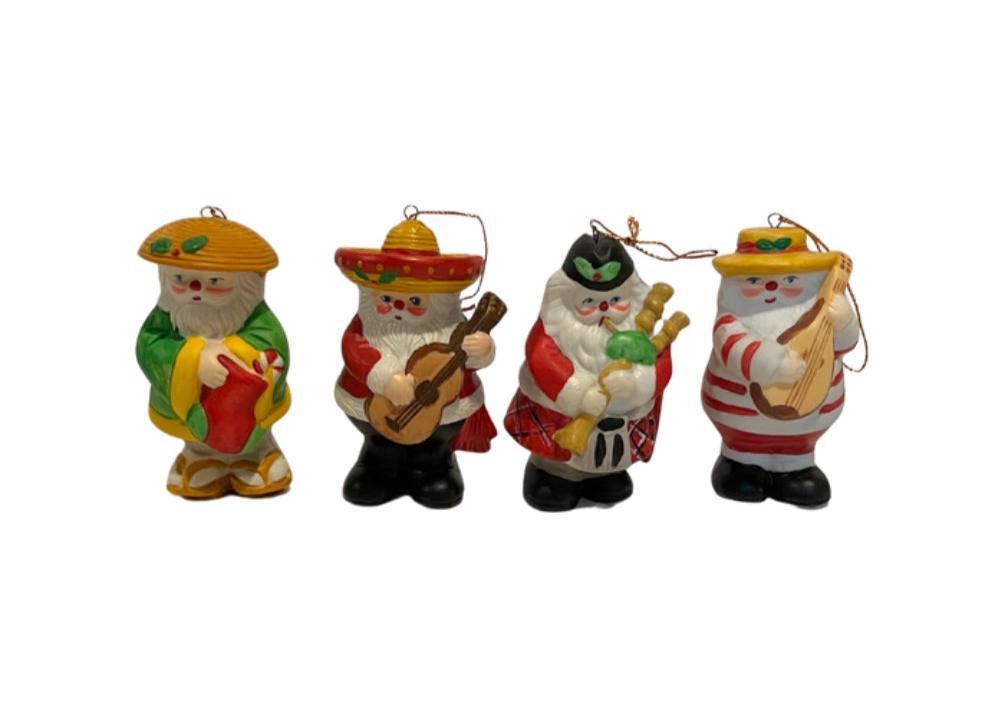 Vintage Santas Around The World Ornaments, Asia Scotland Italy Mexico