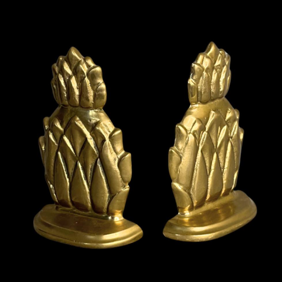 Mid Century Brass Pineapple Bookends