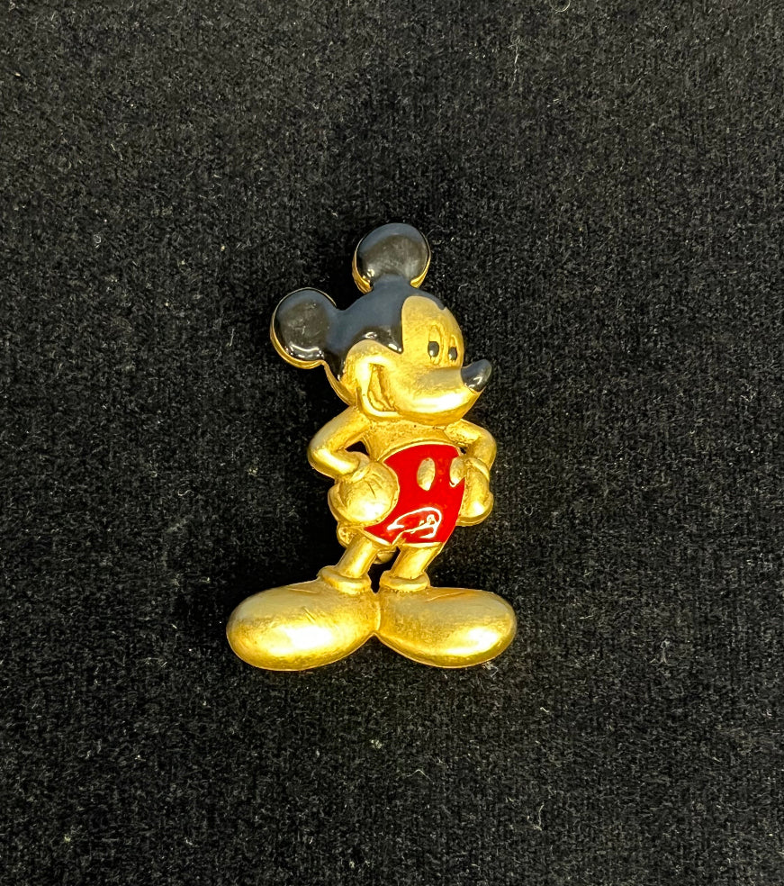 Mickey Mouse VTG Brass  Red Black Enamel Brooch