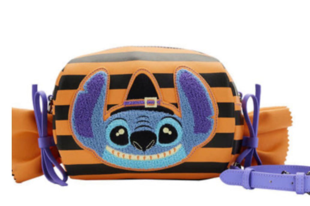 Disney’s Lilo & Stitch Striped Halloween Candy Wrapper Crossbody LOUNGEFLY Bag