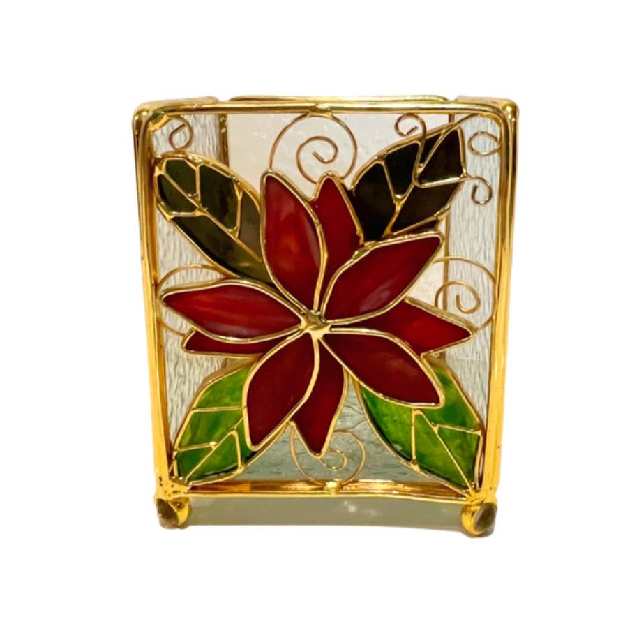 Stained Glass Poinsettia Votive Candle Holder