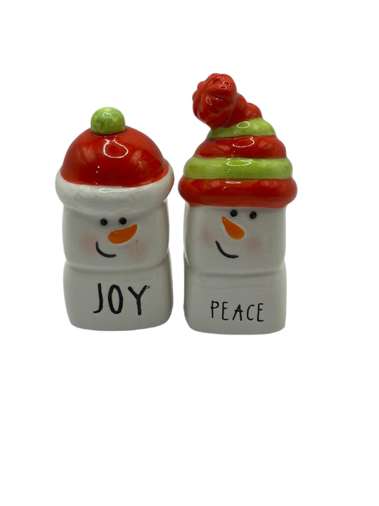 Peace & Joy  Snowman Salt  and Pepper Shakers