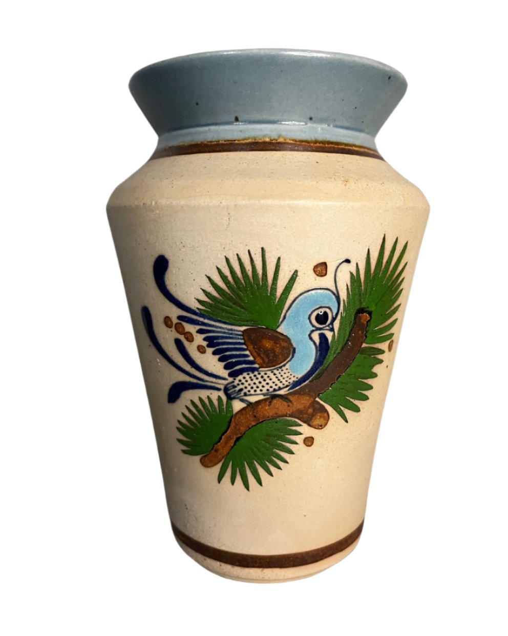 Tonala Folk Art Pottery Sandstone Bird Floral Vase