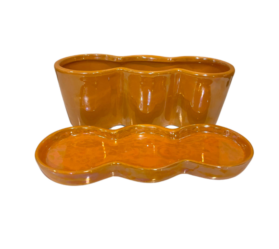 Orange Iridescent Pier 1 Planter 2pc