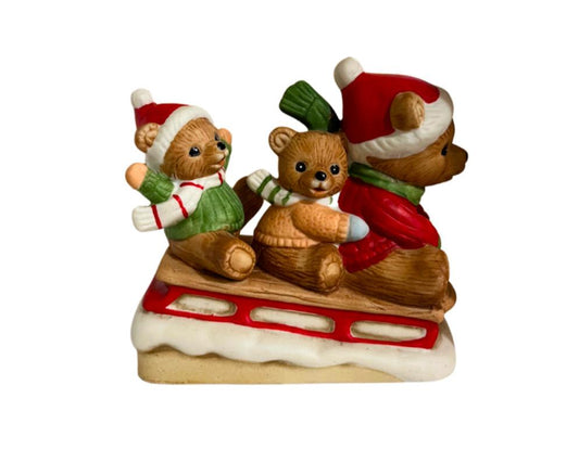 Vintage Homco Three Bears on  Sled Christmas Figurine