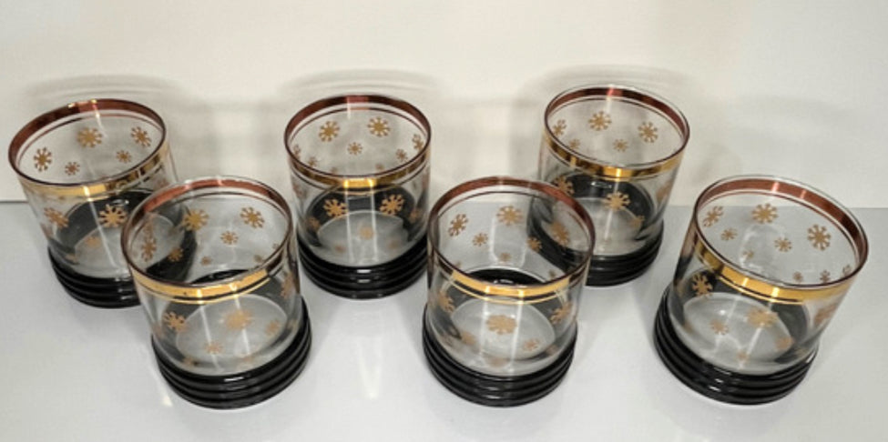 Sakura Sango Gold Snowflake Lowball Rocky Glass Set of 6