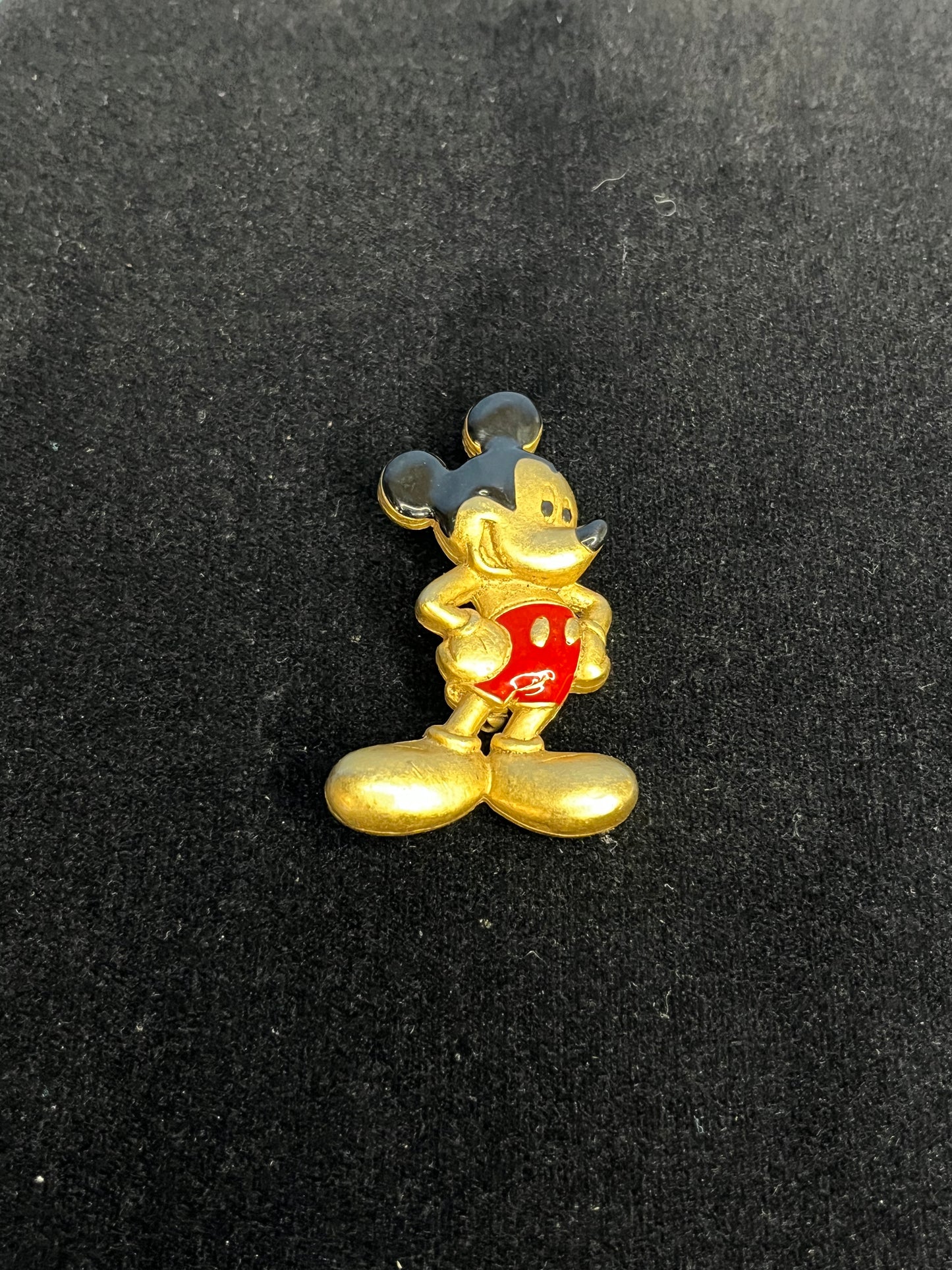 Mickey Mouse VTG Brass  Red Black Enamel Brooch