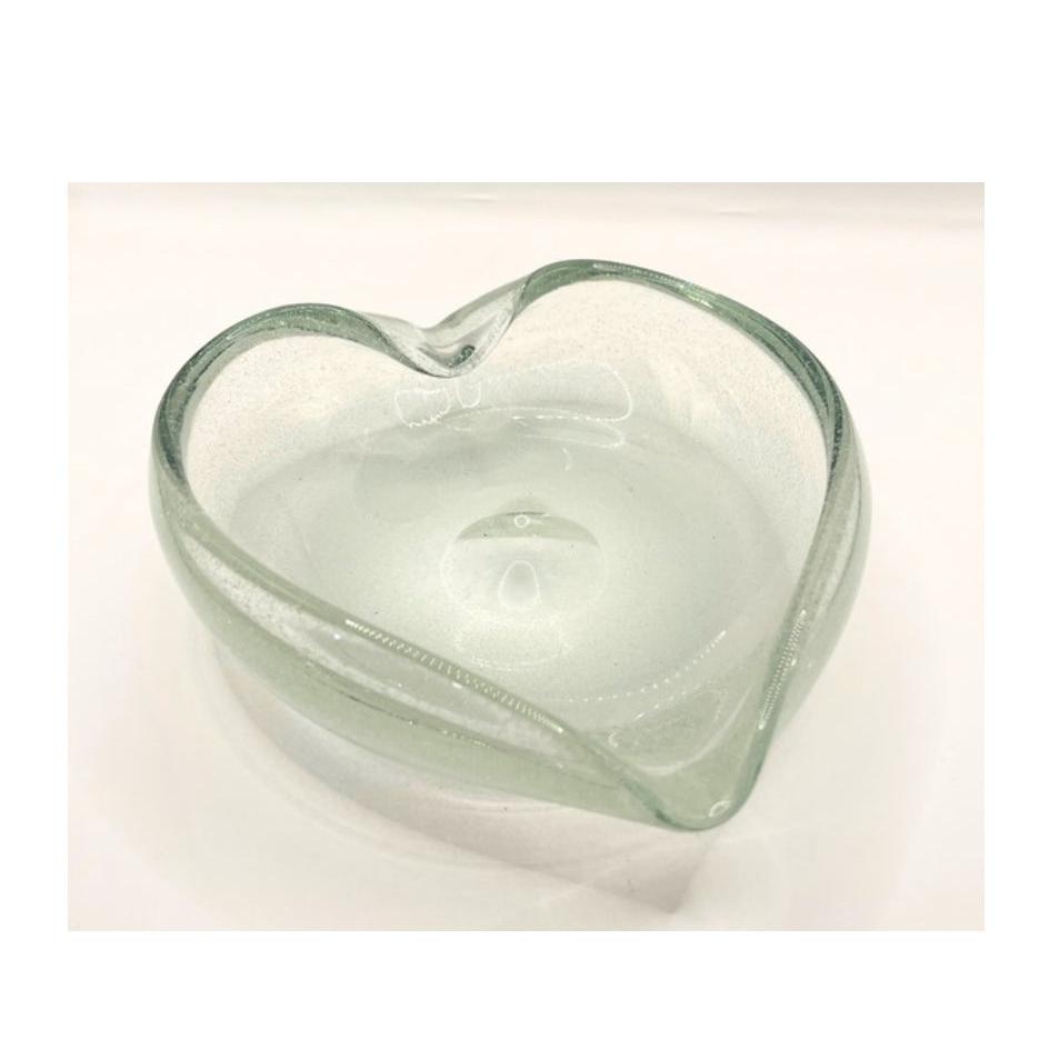 Murano Glass Heart Shaped Bowl with Sugar Crystal Internal Texture