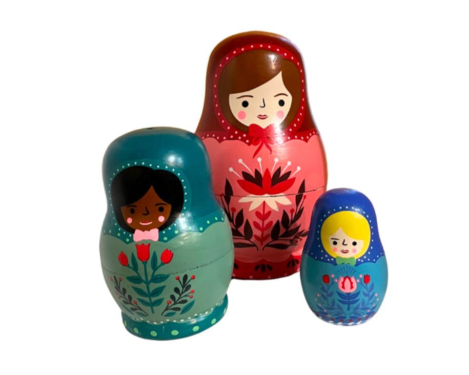 3pc Contemporary Set Of Christmas Nesting Dolls -  flaw