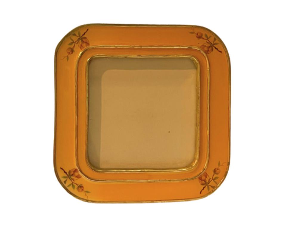 Vintage Metal Butterscotch Enamel Square Frame 5” with Roses