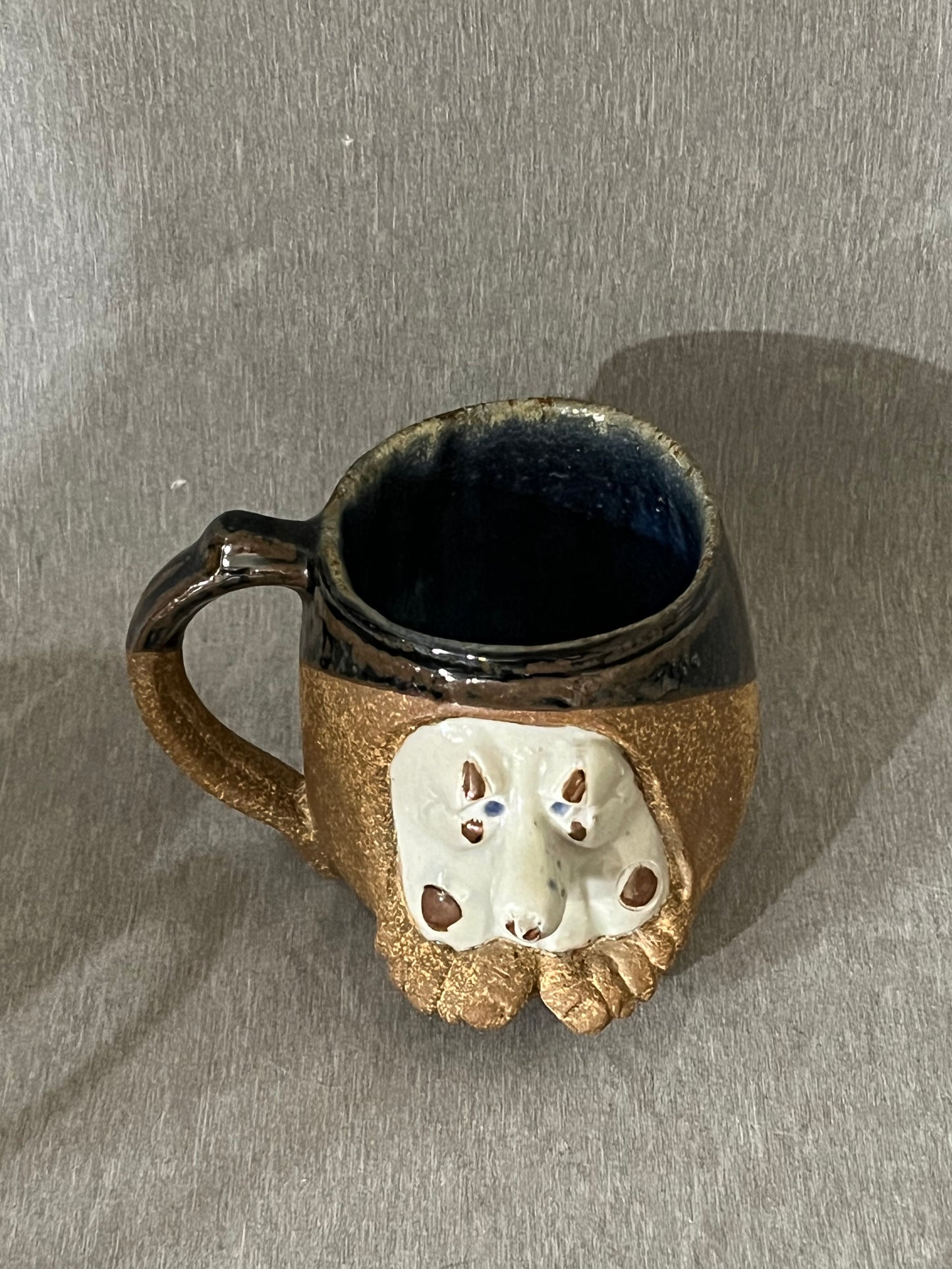 Vintage Ugly Funny 3D Face Mug  Stoneware Pottery with Toe Mustache