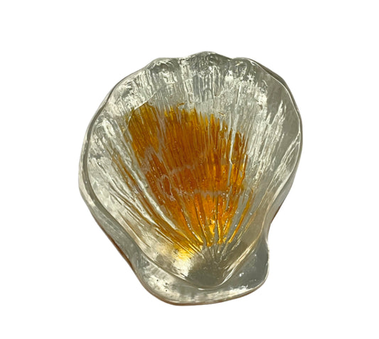 Solid Glass Scallop Sea Shell With Gold and White Color Detail Paperweight