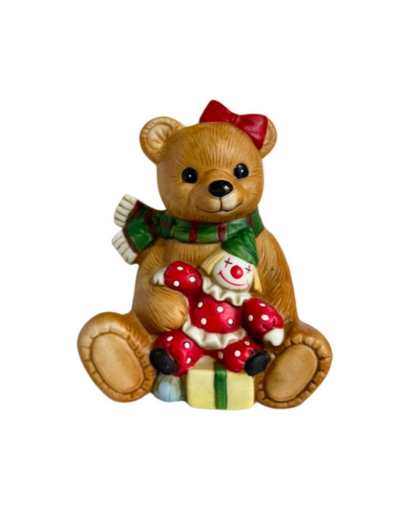 4" Christmas Girl Teddy Bear Homco Figurine Vintage