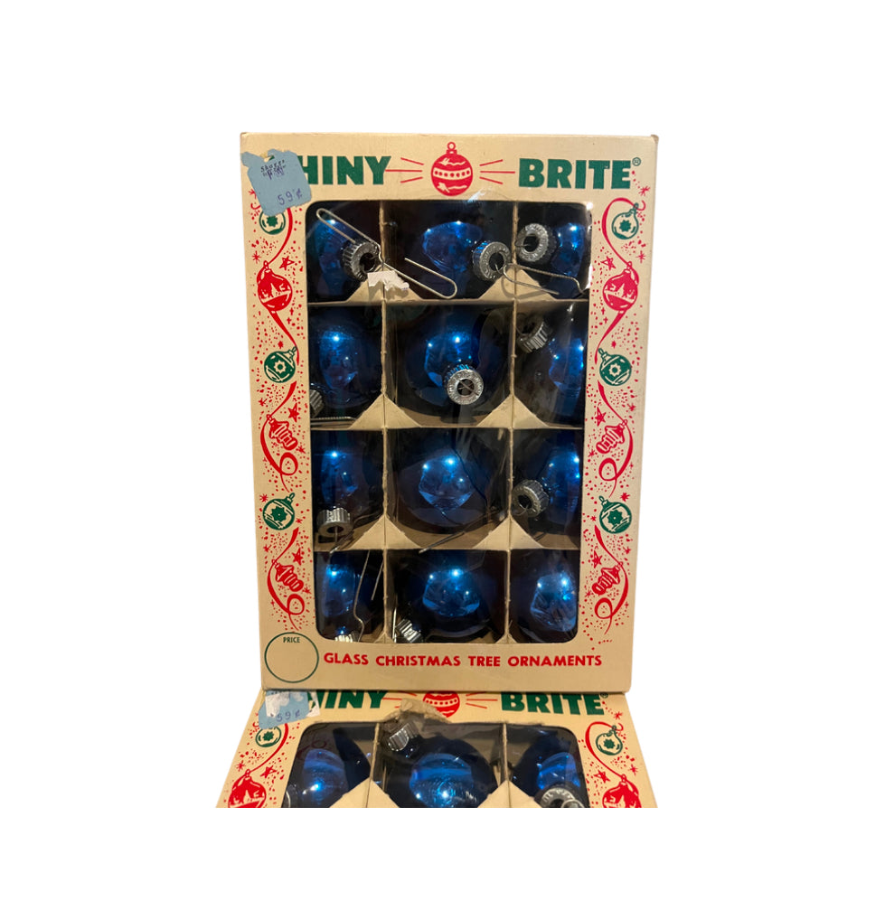 2 Dozen 1950s Shiny Brite Small Blue Glass Ornaments