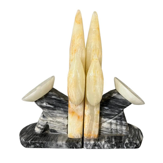 1980s Solid Marble 3 Tone Saguro Cactus Sombrero Bookends