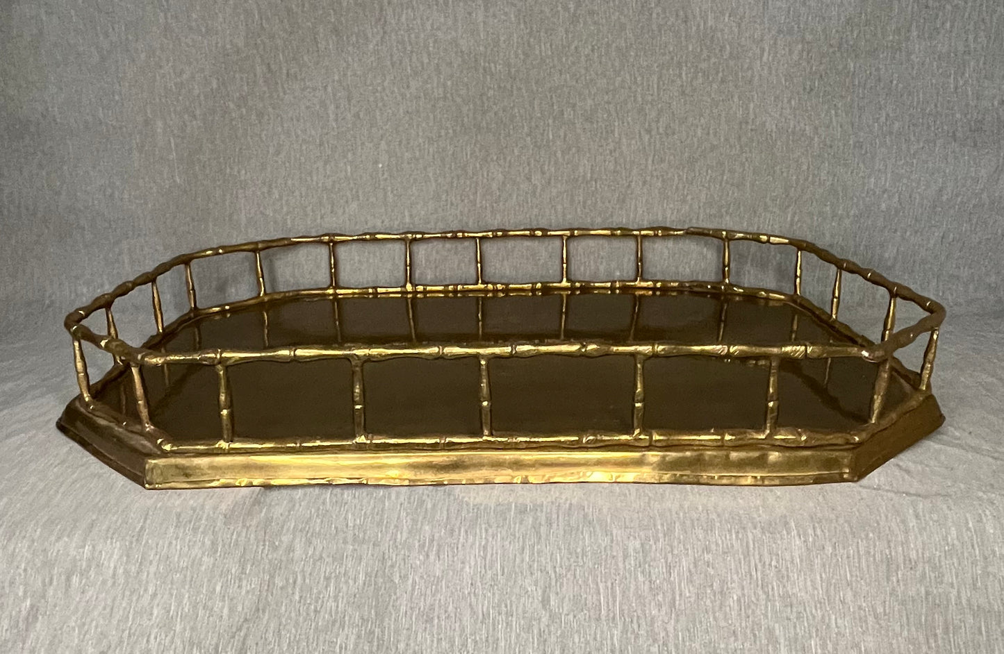 Large Brass with Faux Bamboo Elongated Octagonal Serving Tray