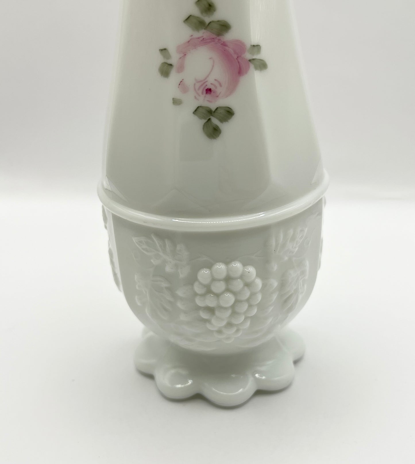 Vintage Westmorland Milk Glass Swung Vase, Hand Painted