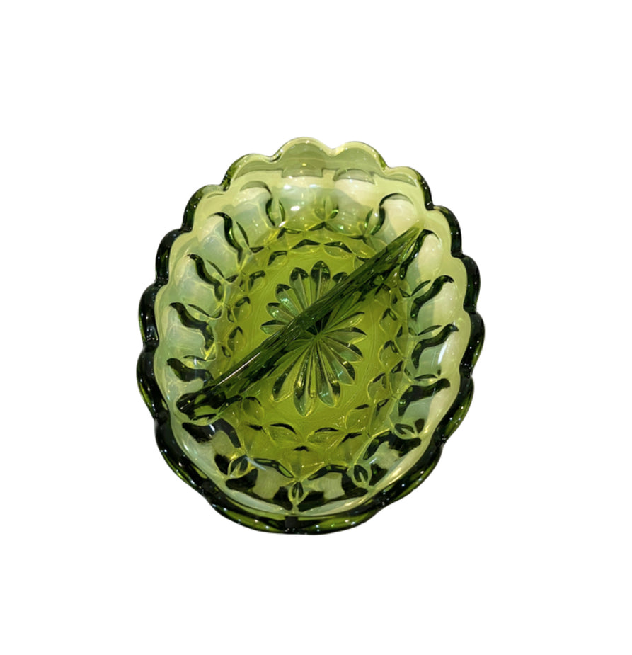 Anchor Hocking Avocado Green Divided Relish Dish