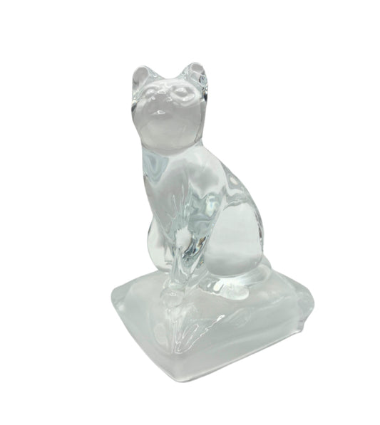 Vintage Cristal d'Arques France Glass Cat on Frosted Glass Pillow