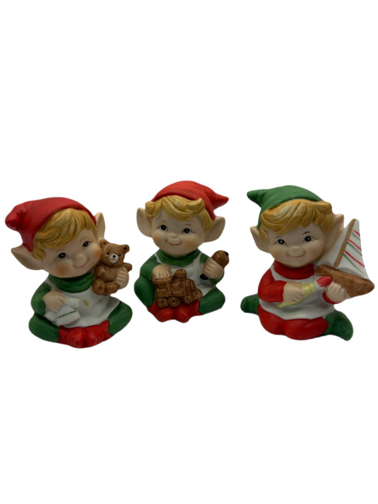 Vintage HOMCO Christmas Toymaker Elves Set of 3