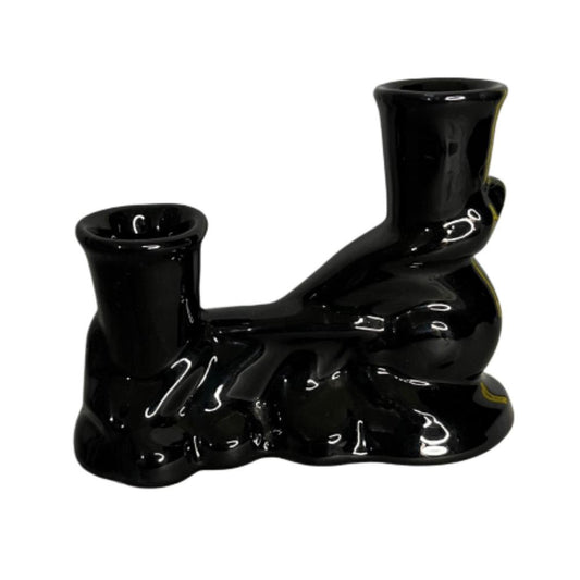 Frankoma Double Candlestick in Black Glaze 304