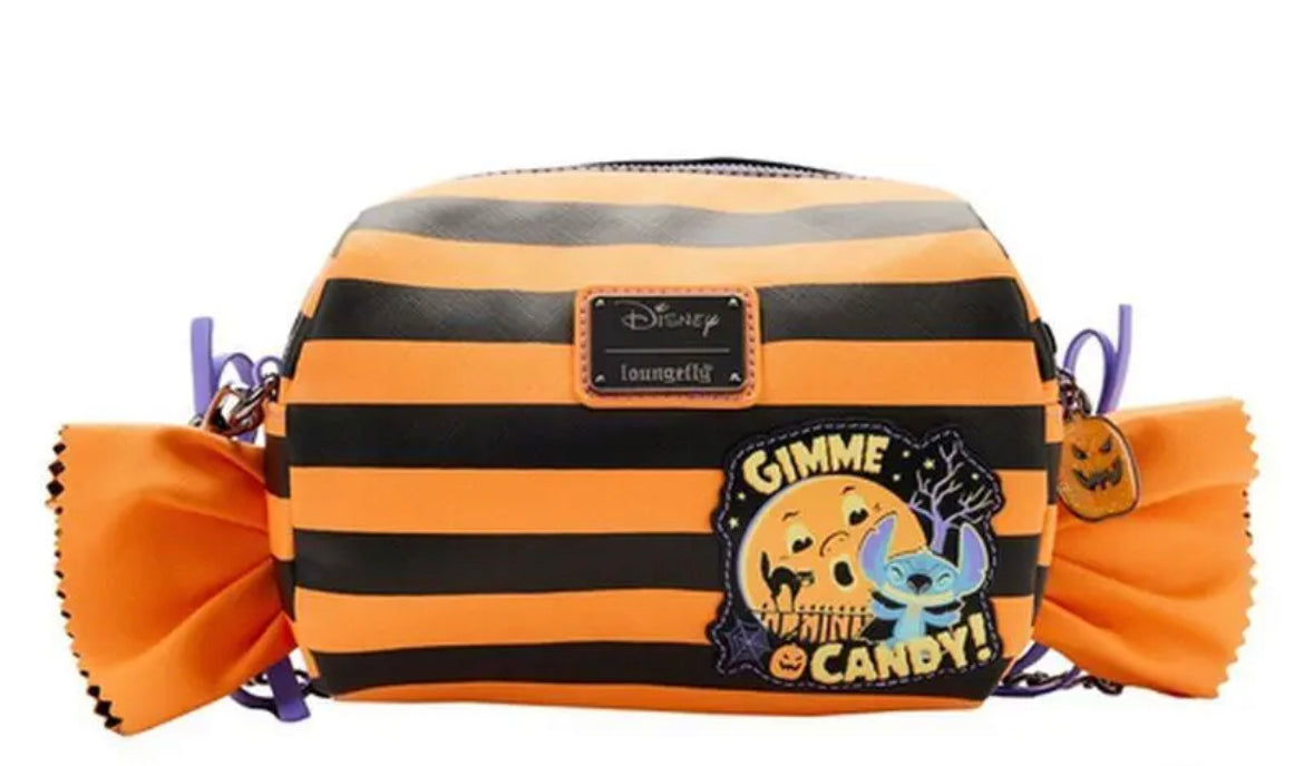 Disney’s Lilo & Stitch Striped Halloween Candy Wrapper Crossbody LOUNGEFLY Bag