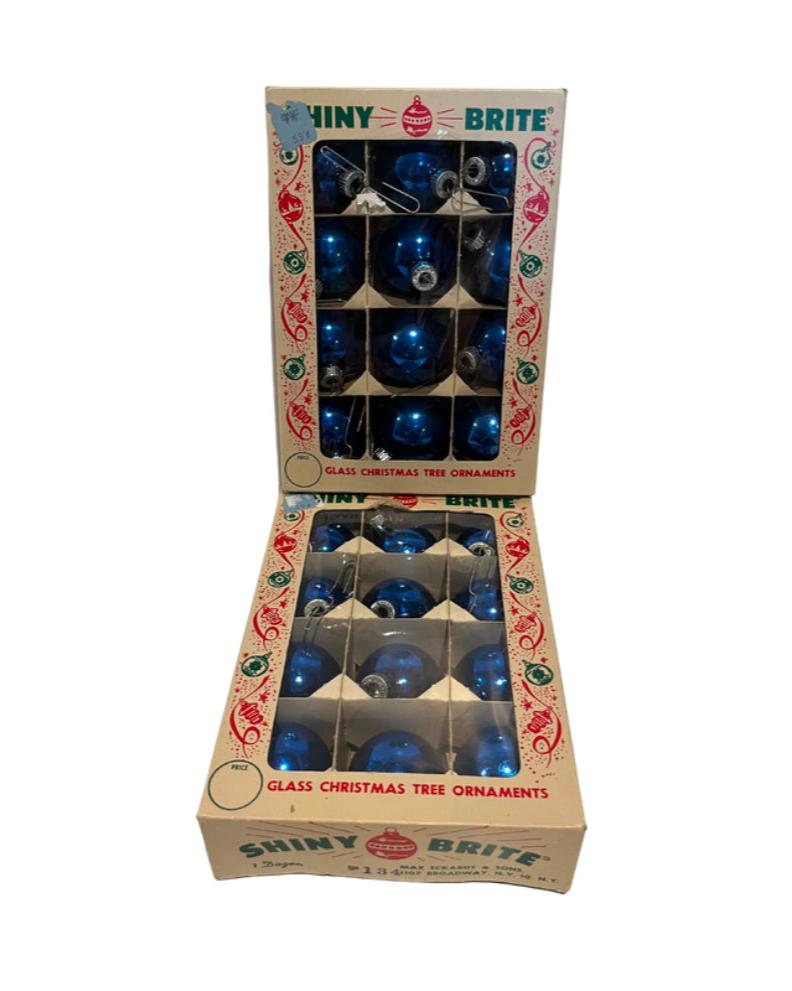 2 Dozen 1950s Shiny Brite Small Blue Glass Ornaments