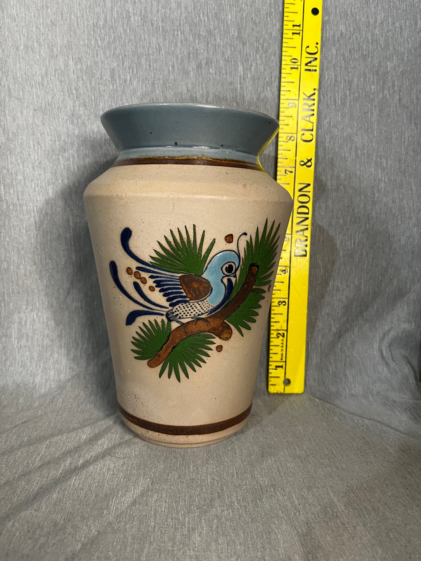 Tonala Folk Art Pottery Sandstone Bird Floral Vase