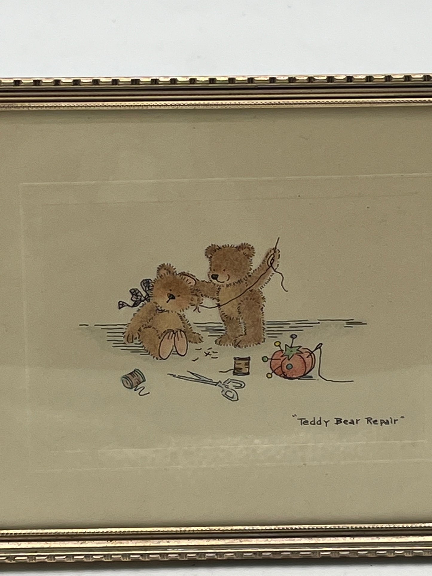 Vintage Teddy Bear Repair Hallmark Art in Frame