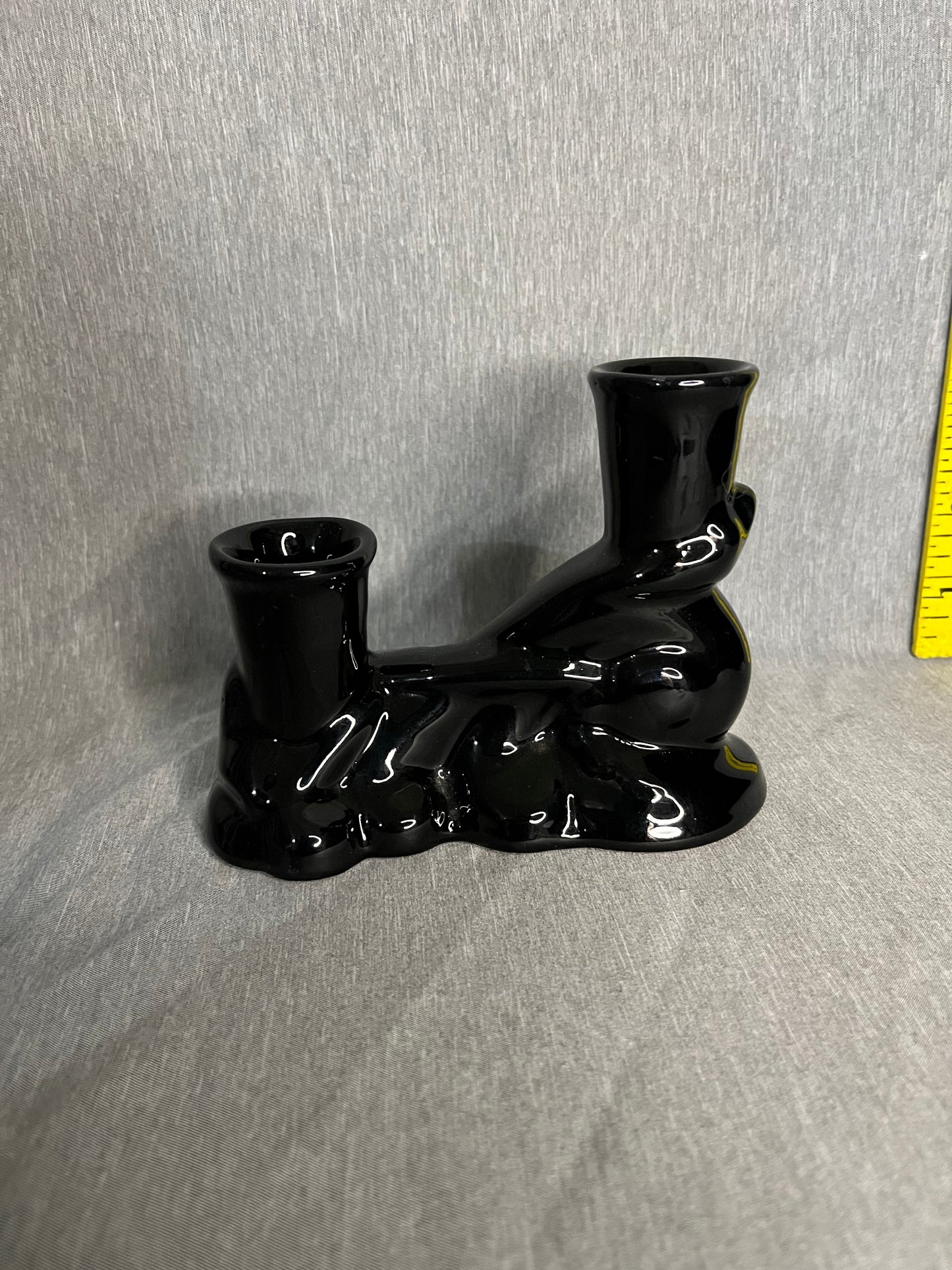 Frankoma Double Candlestick in Black Glaze 304