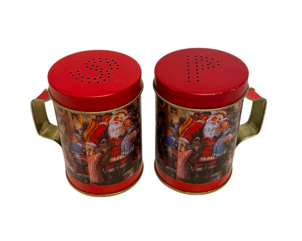 4" Vintage Christmas Tin Salt and  Pepper Shaker Set