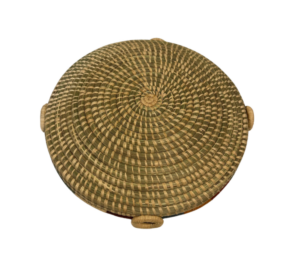 12" Handwoven Rwandan Banana Stalk &  Sisal Basket Four Handles