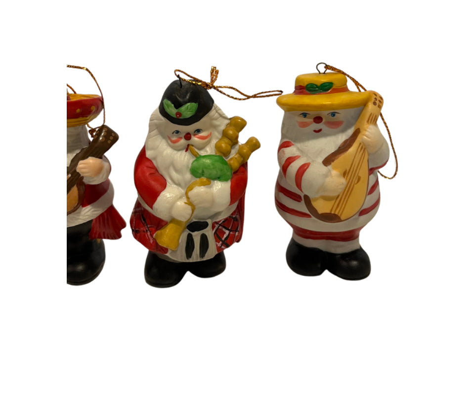 Vintage Santas Around The World Ornaments, Asia Scotland Italy Mexico