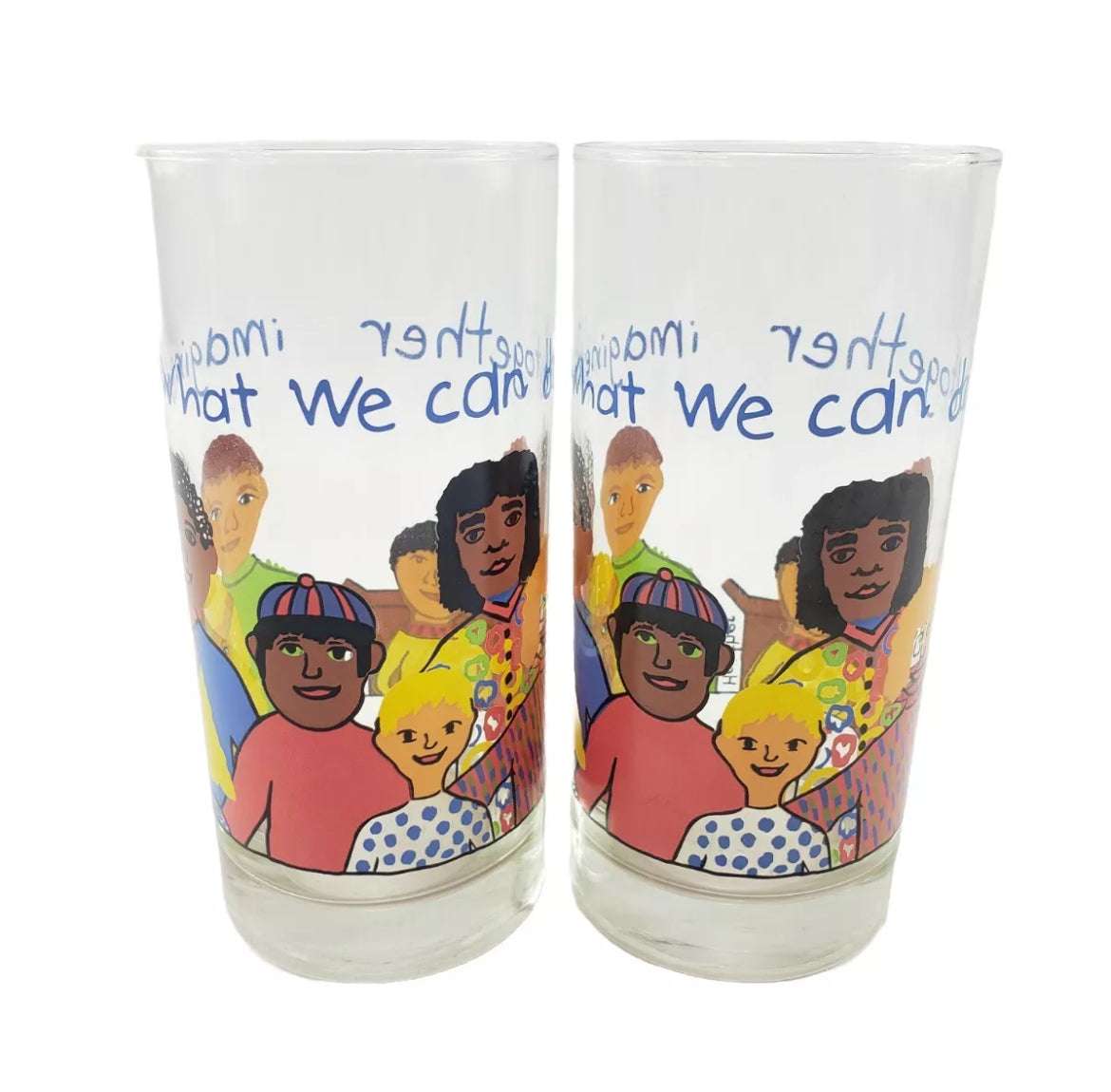 4 Libbey Imagine What We Can Do Together 16 Oz Glass Tumblers Set