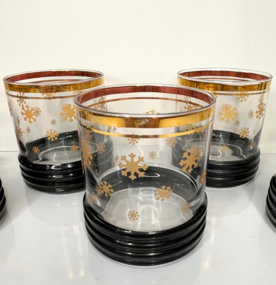 Sakura Sango Gold Snowflake Lowball Rocky Glass Set of 6