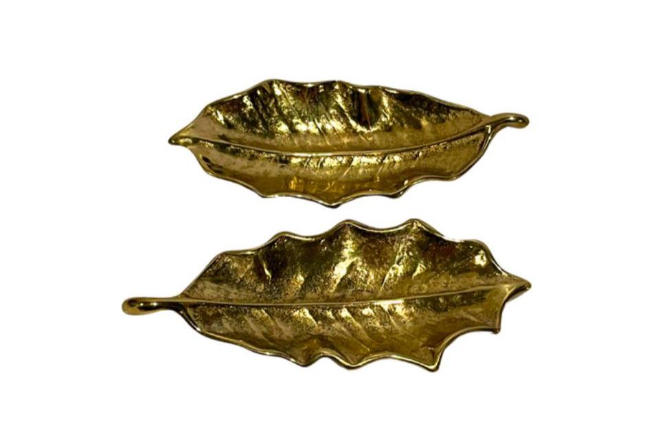 Midcentury Set of 2 Virginia Metals Holly Berry Brass Leaves