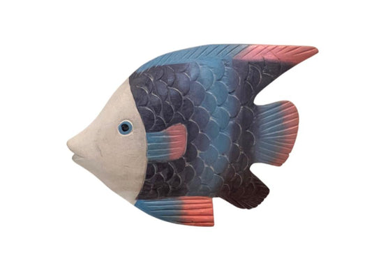 Wooden Angel Fish Decor Sculpture Made in Thailand  8 by 6 Inches