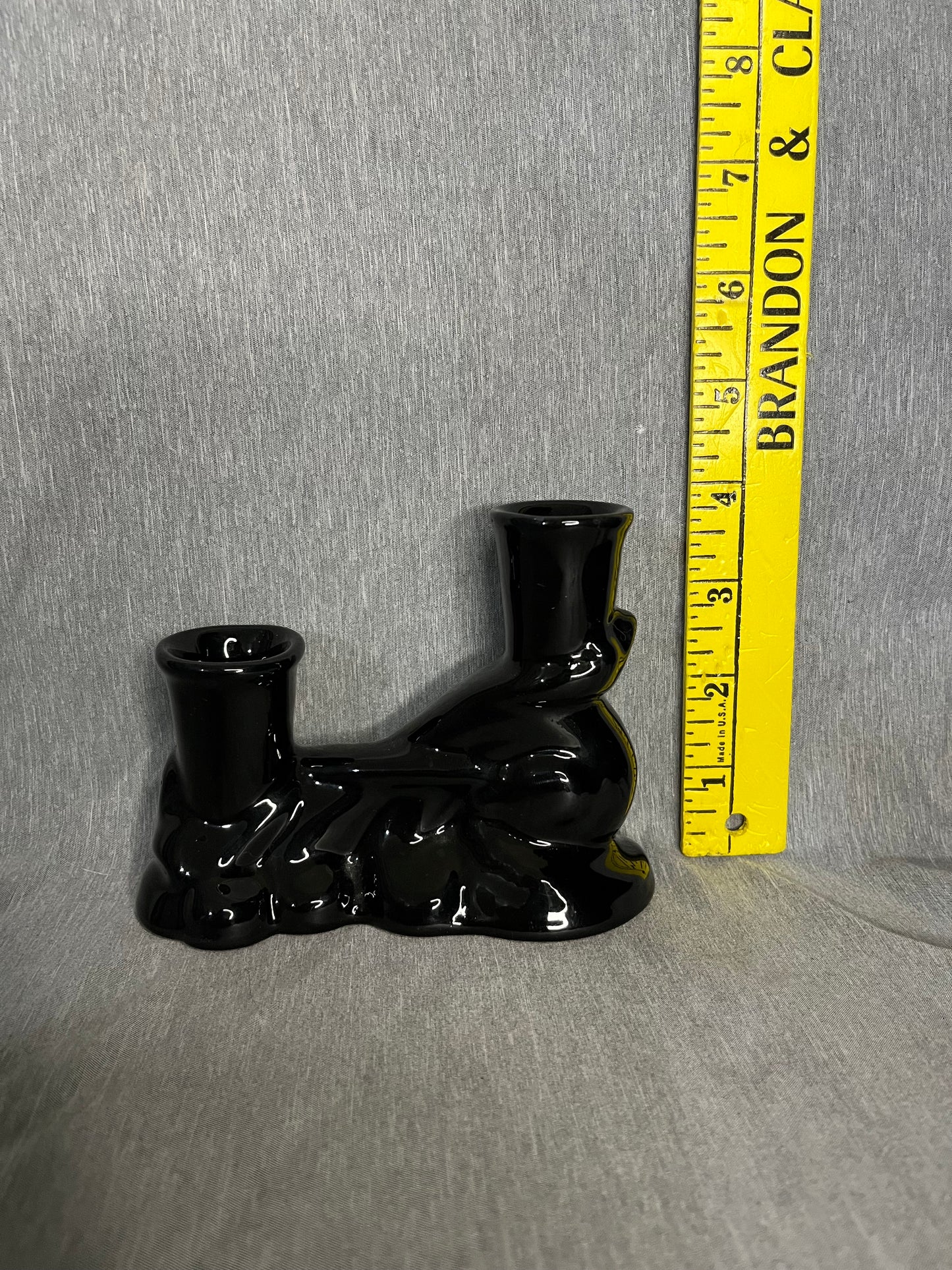 Frankoma Double Candlestick in Black Glaze 304