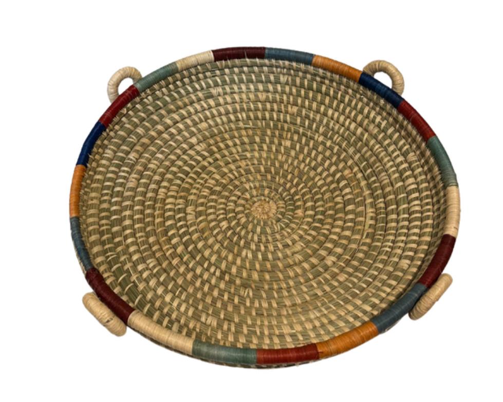 12" Handwoven Rwandan Banana Stalk &  Sisal Basket Four Handles