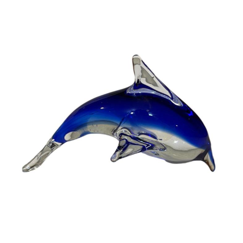 Hand Blown Art Glass Jumping Dolphin Cobalt Blue and Clear