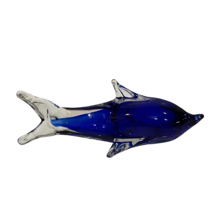 Hand Blown Art Glass Jumping Dolphin Cobalt Blue and Clear