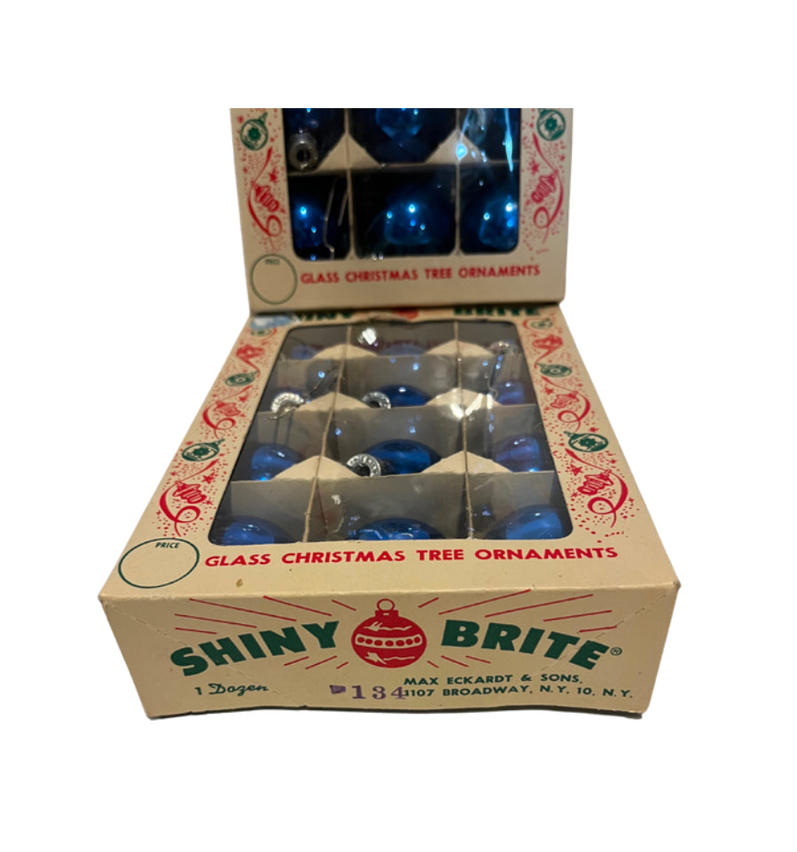 2 Dozen 1950s Shiny Brite Small Blue Glass Ornaments