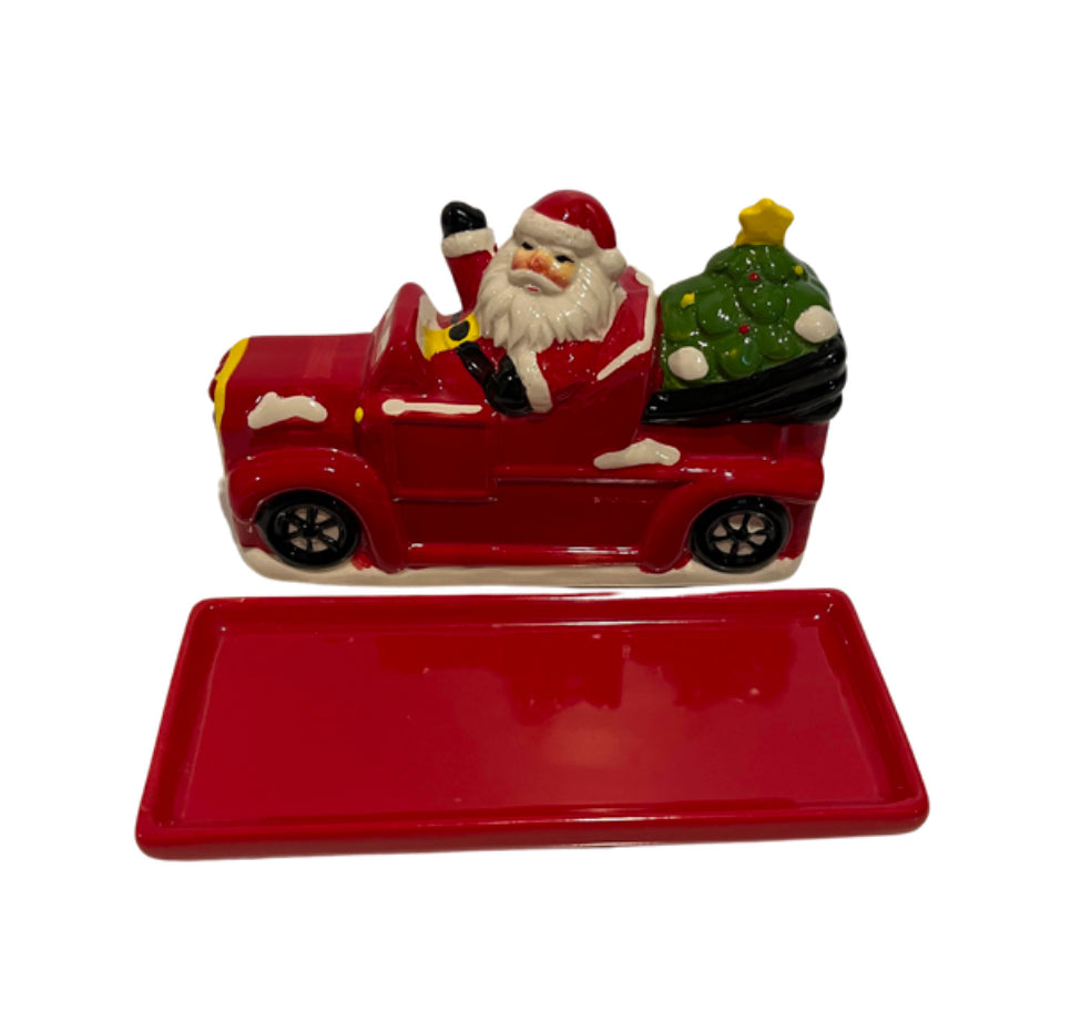 New Global Designs Santa Driving Red Truck Butter Dish Center Piece